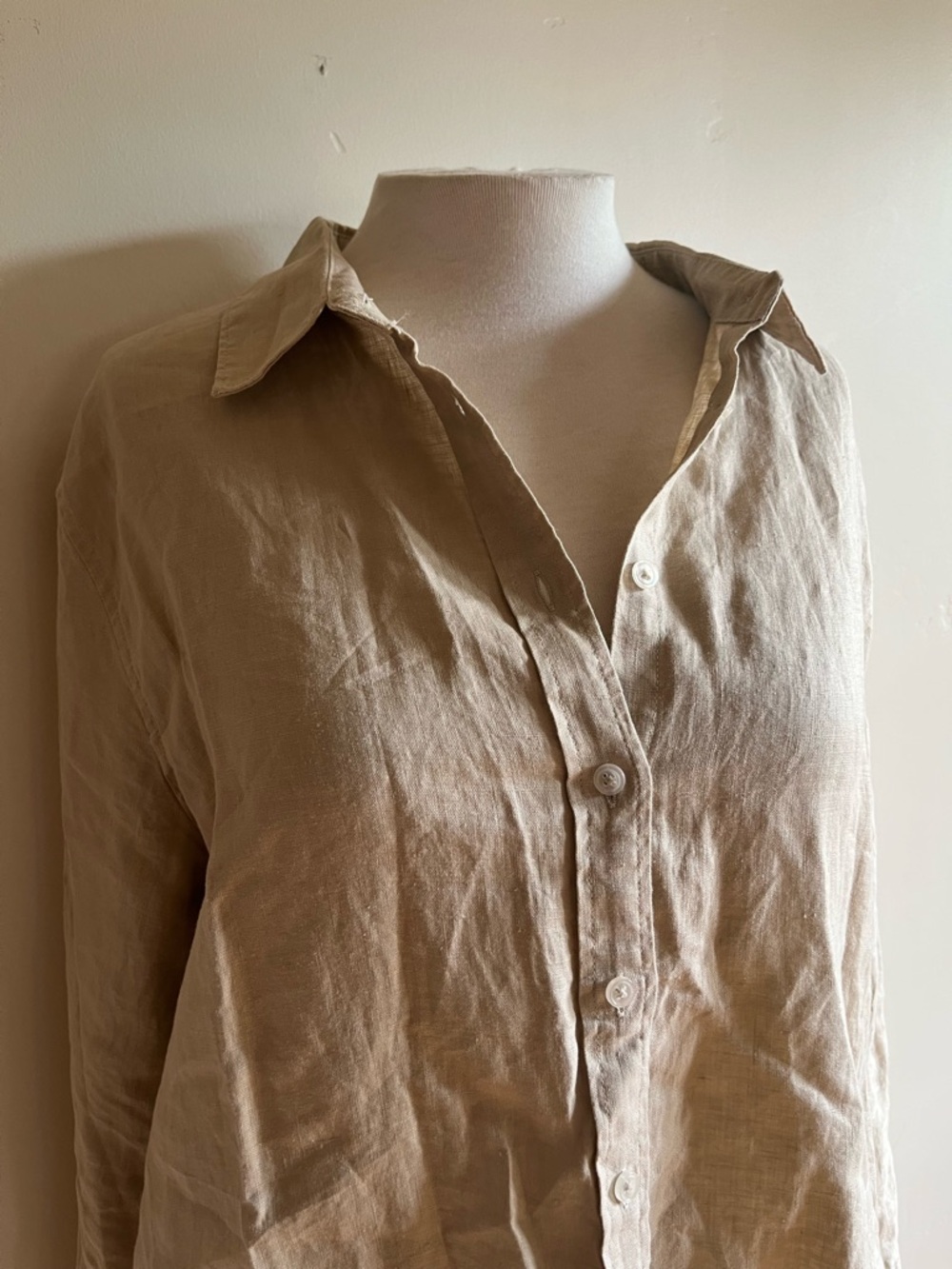 Quince 100% Ethically Sourced Natural European Linen Long Sleeve Top Driftwood - Picture 3 of 12